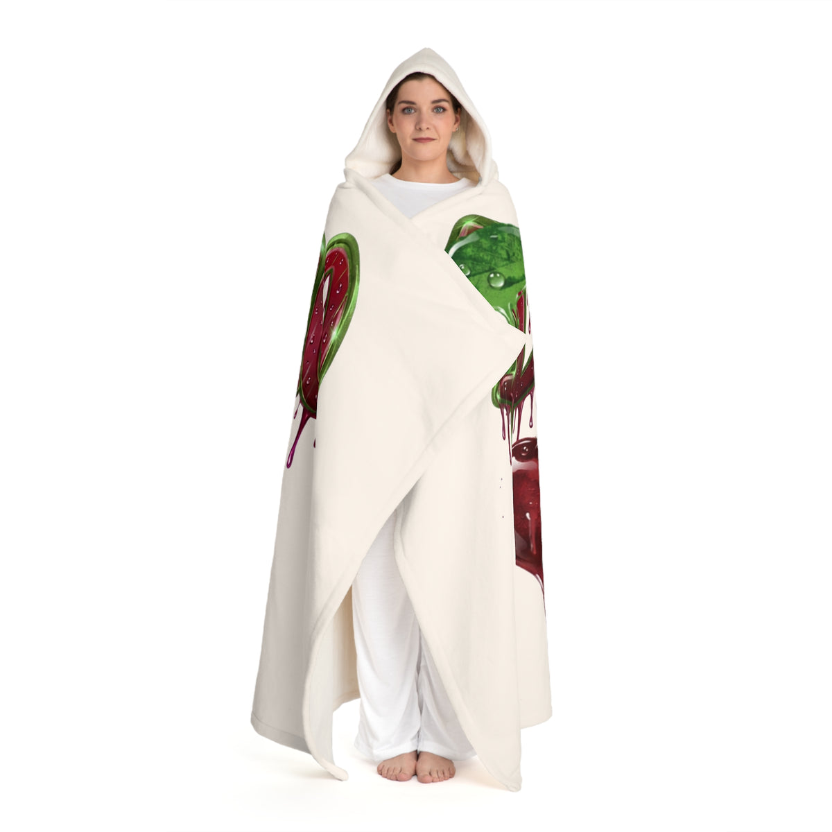 Hooded DaFREQ Blanket – Dripping cherries Fleece Throw hooded