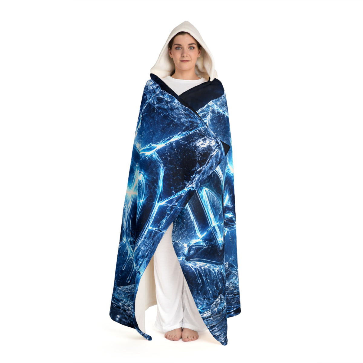 Hooded DaFREQ Blanket – Blue Lightning Fleece Throw hooded